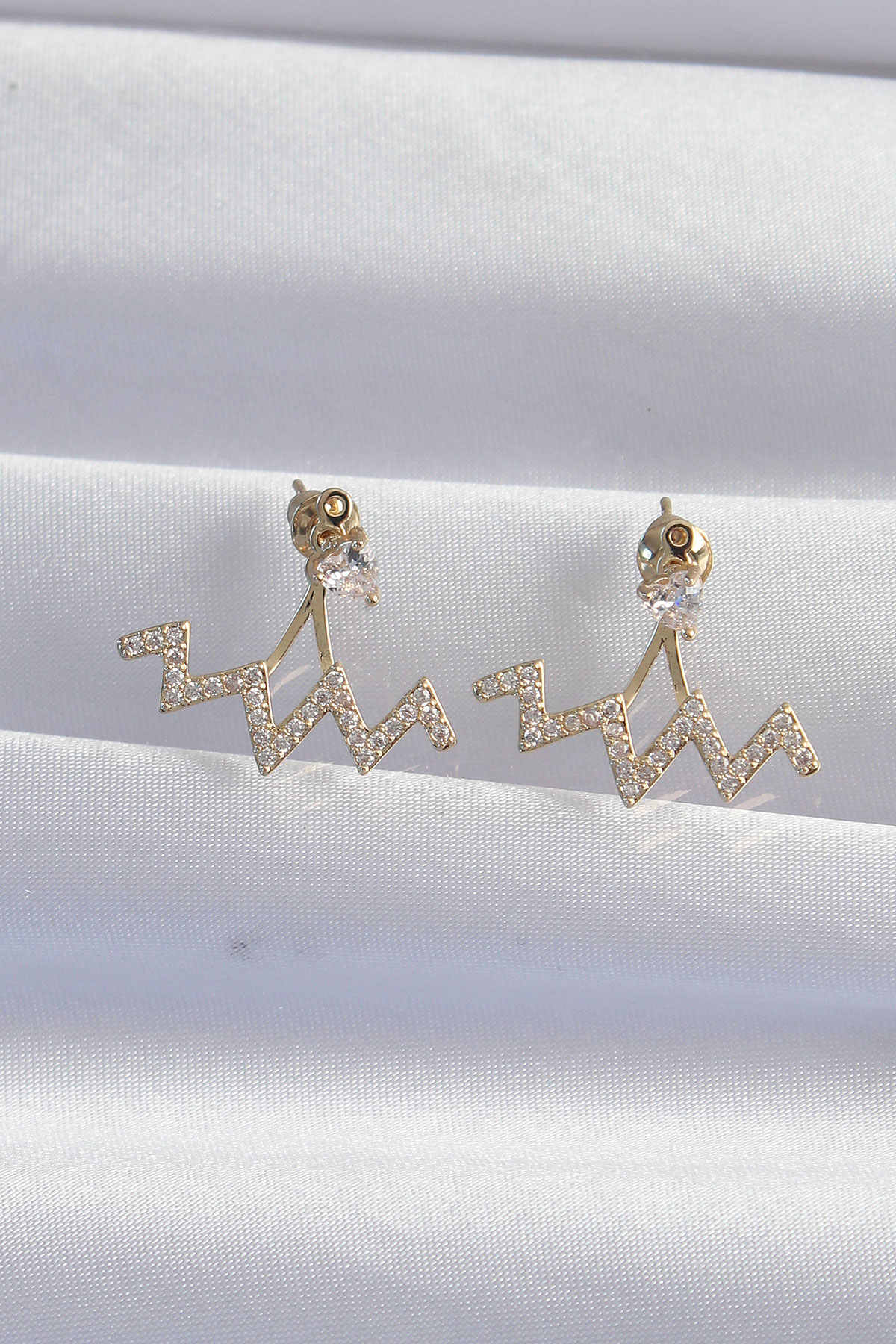 Pirinç Gold Renk Zirkon Taşlı Kadın Küpe - TJ-BKP10206