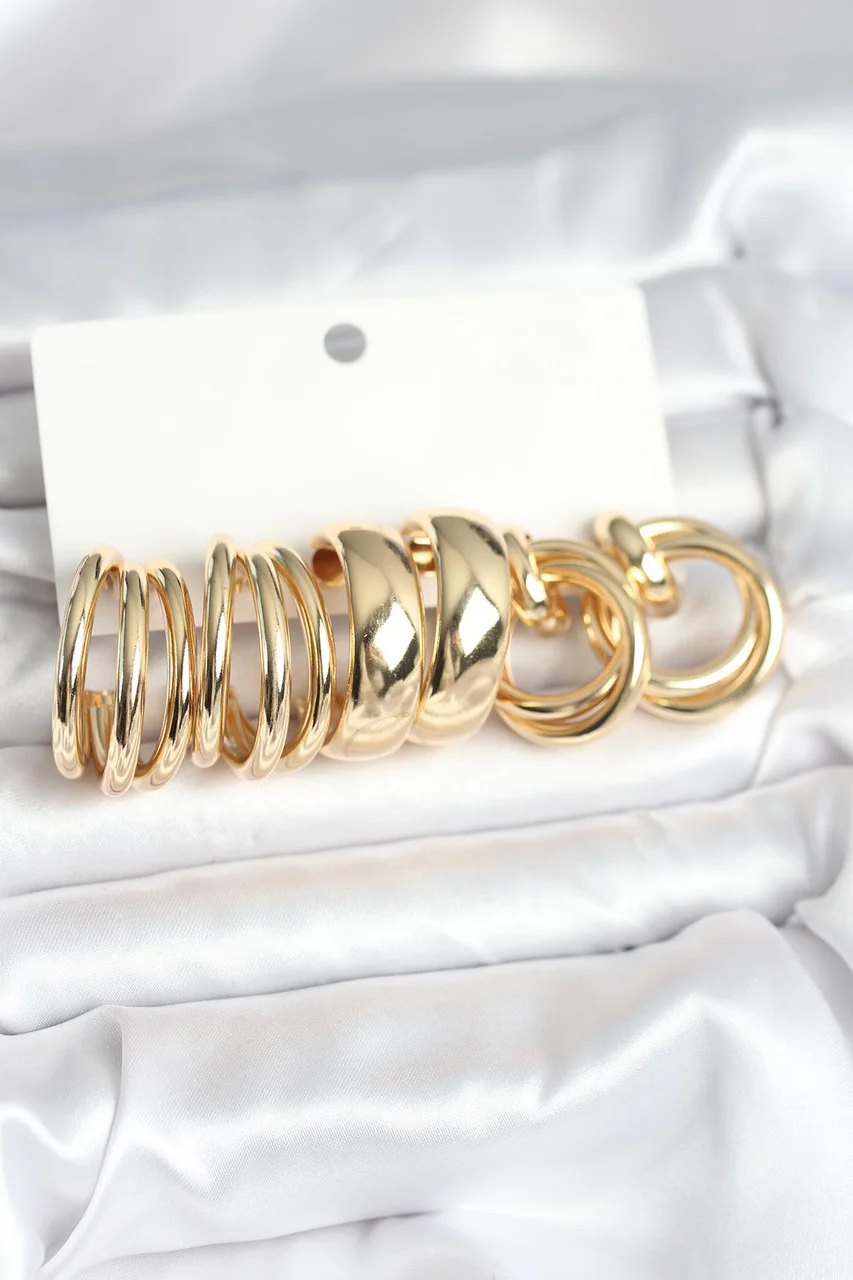 Pirinç Gold Renk 3 Çift Vintage Kadın Küpe Seti Tj-bkp11382 Diğer