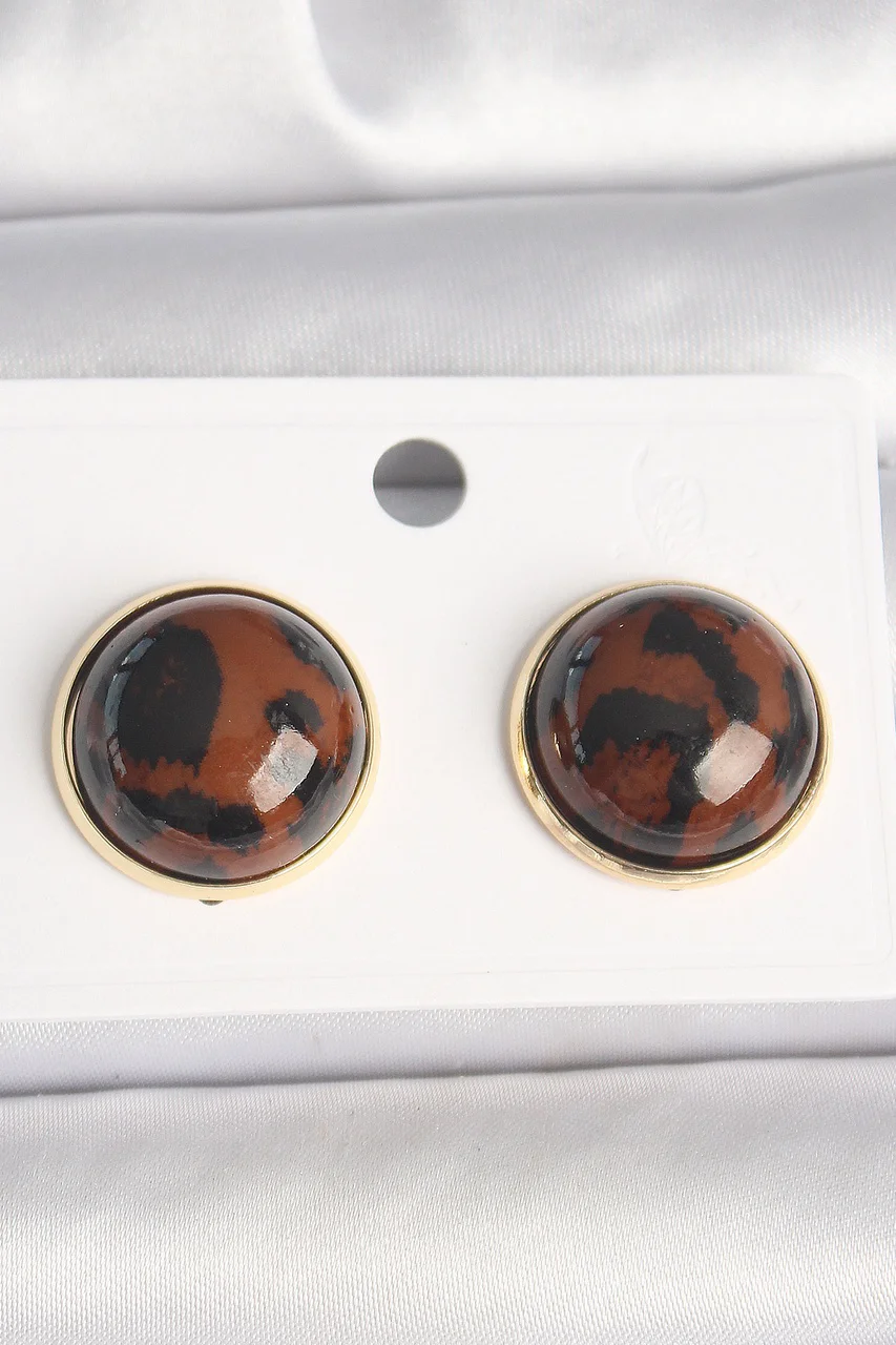 Pirinç Gold Renk 3d Daire Leopar Model Kadın Küpe Çok Renkli