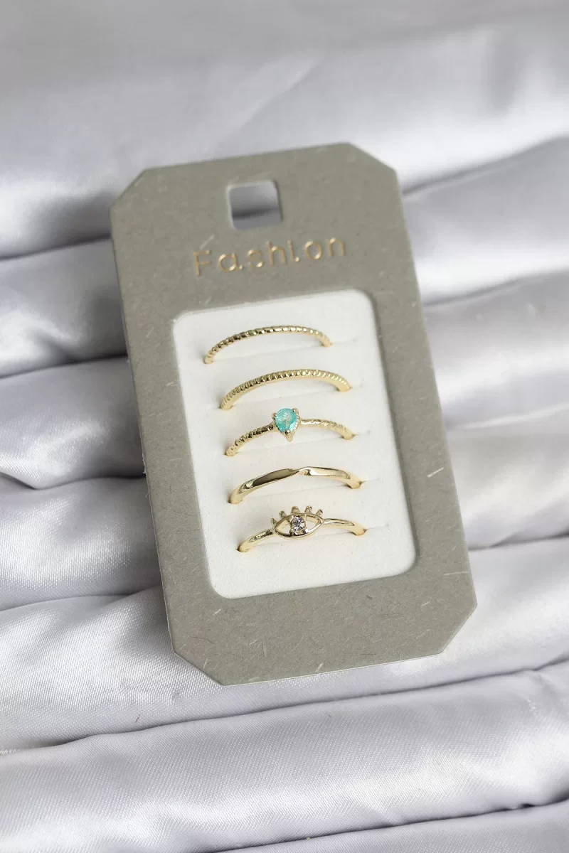 Pirinç Gold Renk 5'li Yüzük Seti - Lisinya
