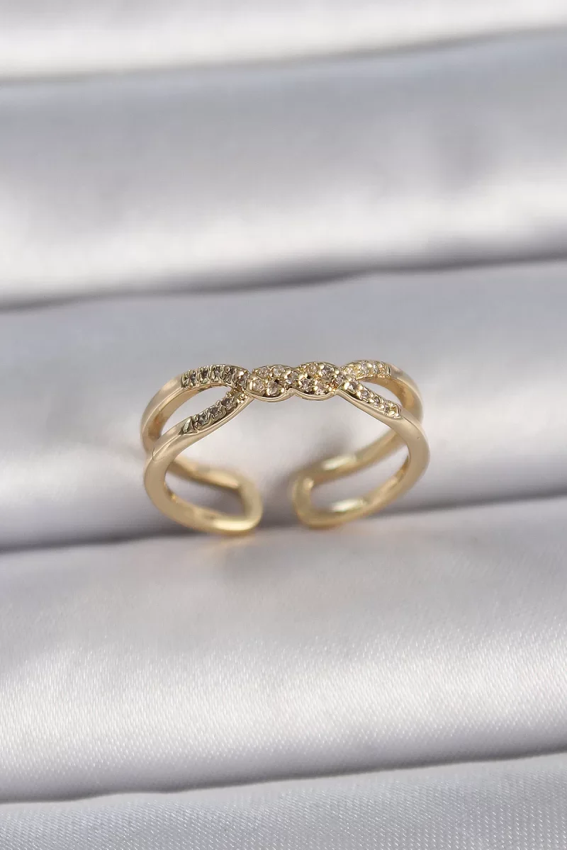 Pirinç Gold Renk Ayarlanabilir Zirkon Taşlı Sarmal Model Kadın Yüzük - Lisinya
