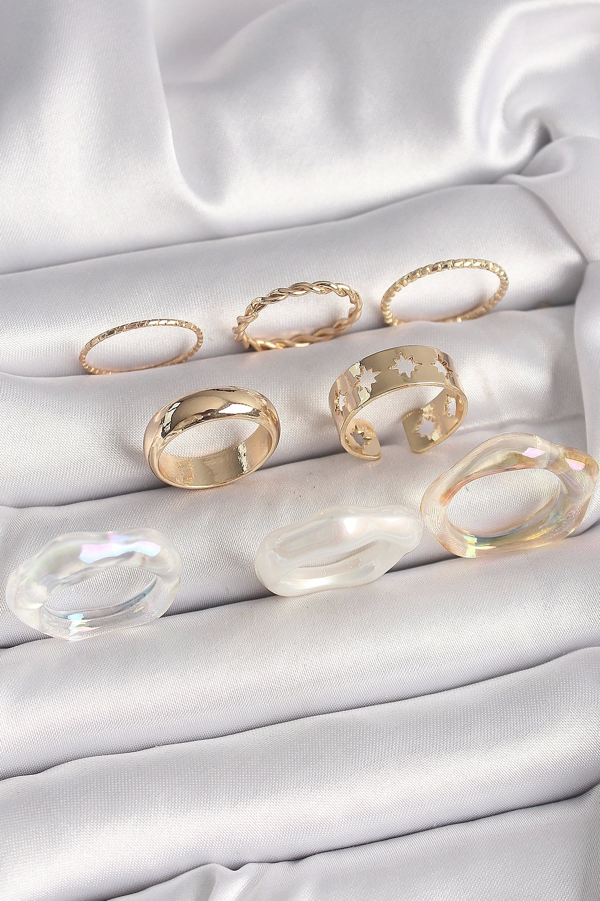 Butik Pirinç Gold Renk Beyaz Akrilik Plastik Modek Kutup Yıldız İşleme