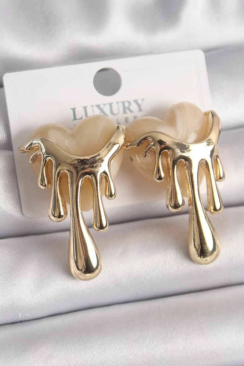 Pirinç Gold Renk Beyaz Sedefli Akan Kalp Model Kadın Küpe - Lisin
