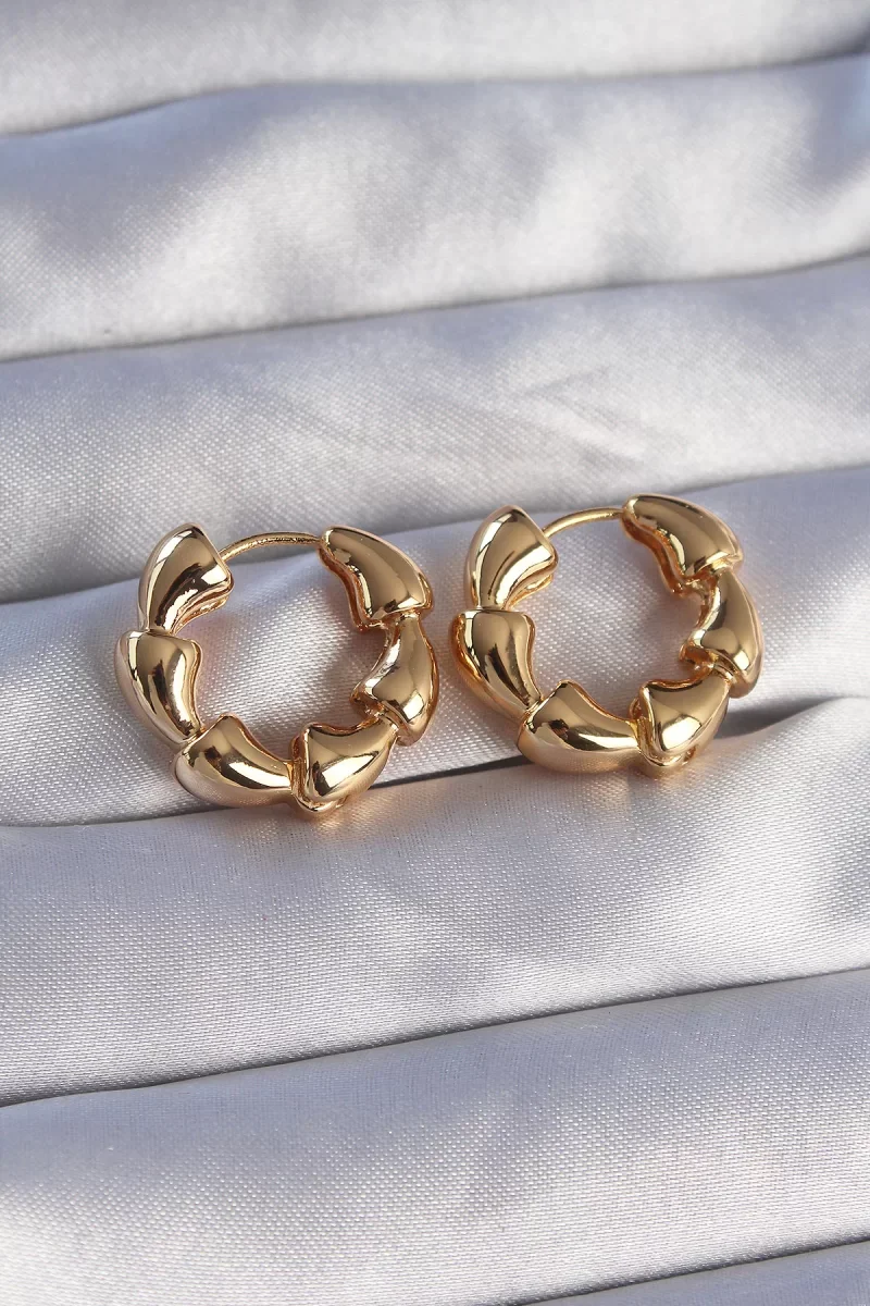 Pirinç Gold Renk Damla Kıvrım Tasarımlı Halka Küpe - Lisinya