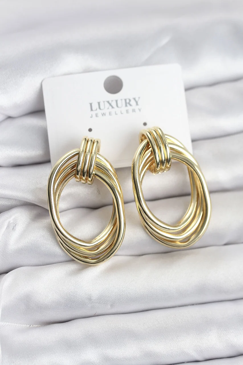 Pirinç Gold Renk Damla Model Vintage Kadın Küpe Çok Renkli