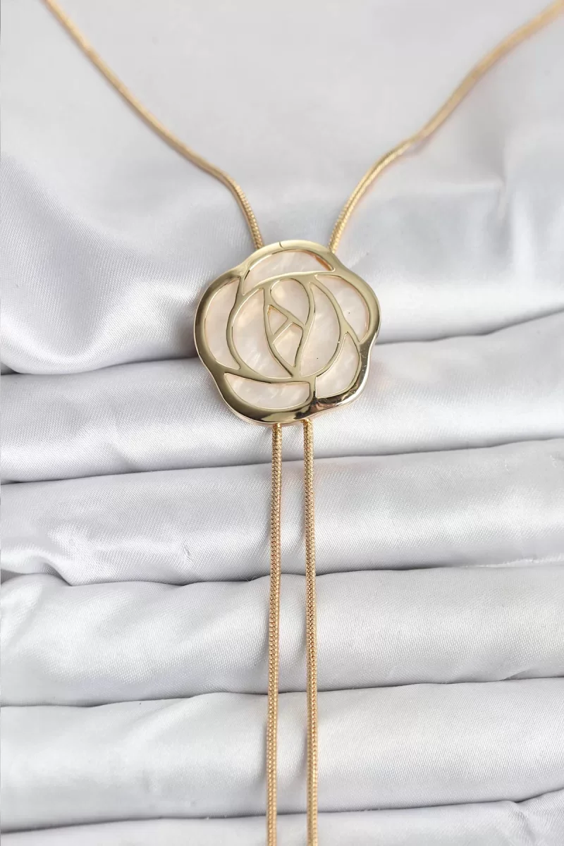 Pirinç Gold Renk Gül Model Asansörlü Kadın Kolye - Lisinya