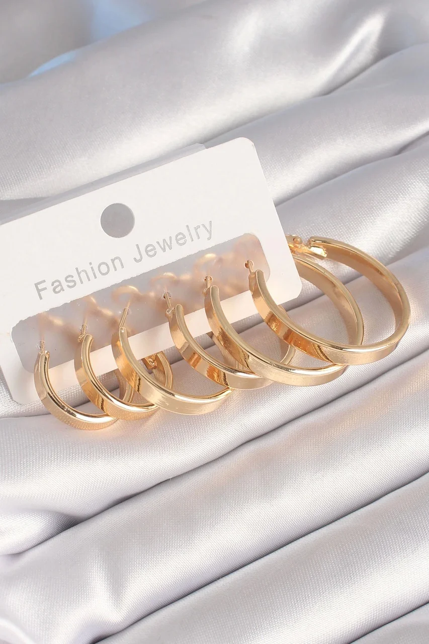 Pirinç Gold Renk Halka Kadın Küpe Seti Çok Renkli
