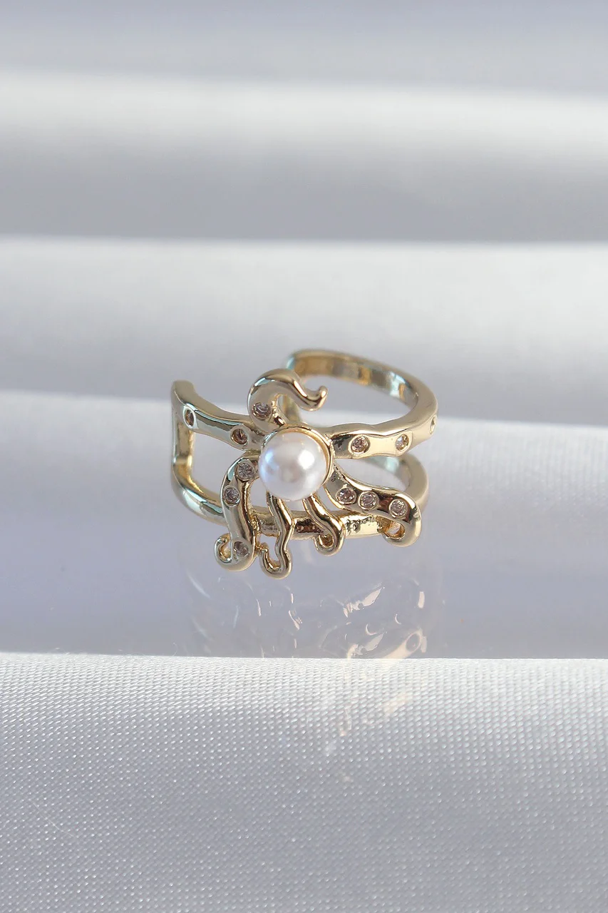 Pirinç Gold Renk İncili Ahtapot Earcuff Küpe Tj-bkp9333 Diğer