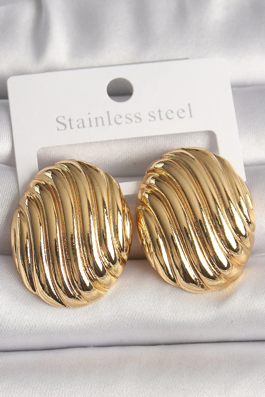 Pirinç Gold Renk İşlemeli Oval Model Kadın Küpe Tj-bkp10151 Diğer