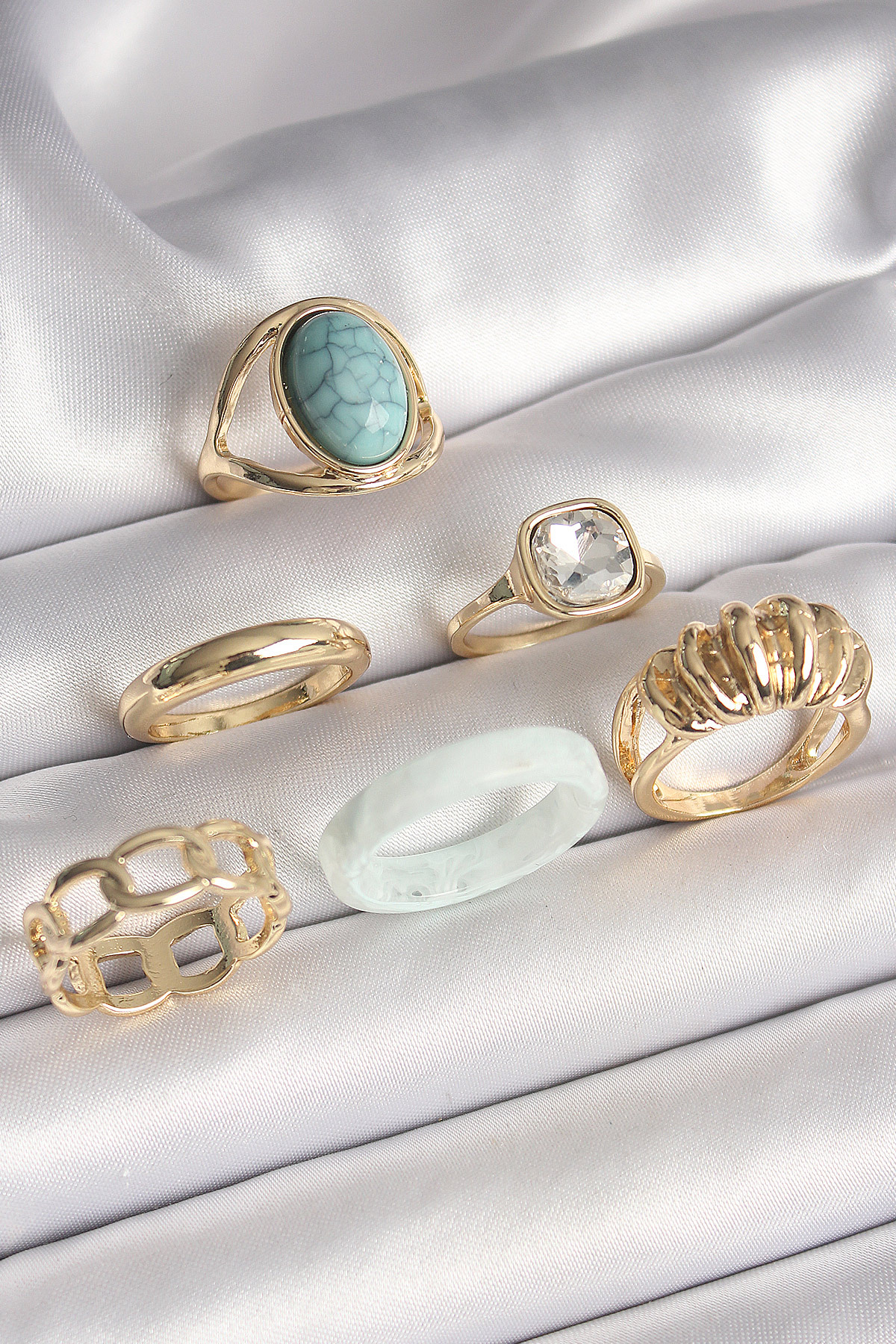 Clariss Pirinç Gold Renk Kare Zirkon Taşlı Sarmal Model Mavi Taş Detay 6'