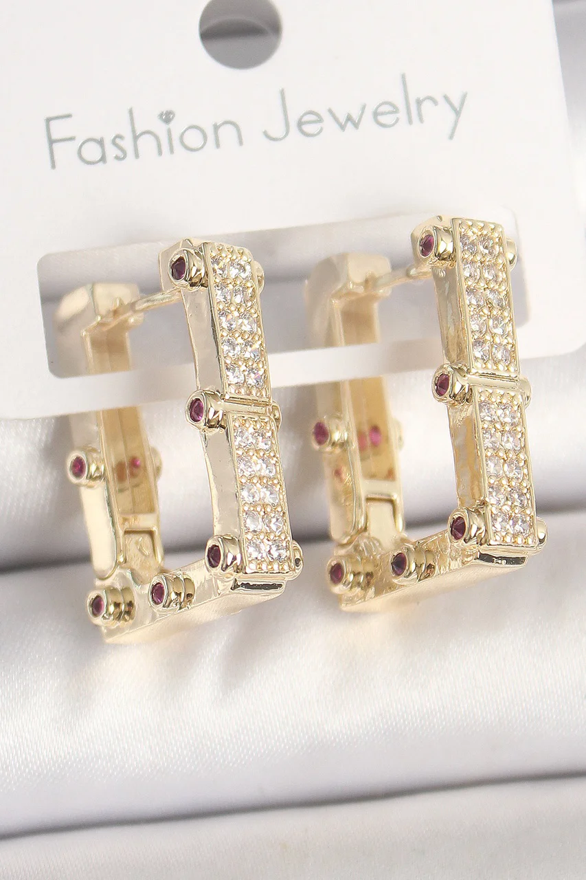 Pirinç Gold Renk Kare Zirkon Taşlı Kadın Küpe Tj-bkp10373 Diğer