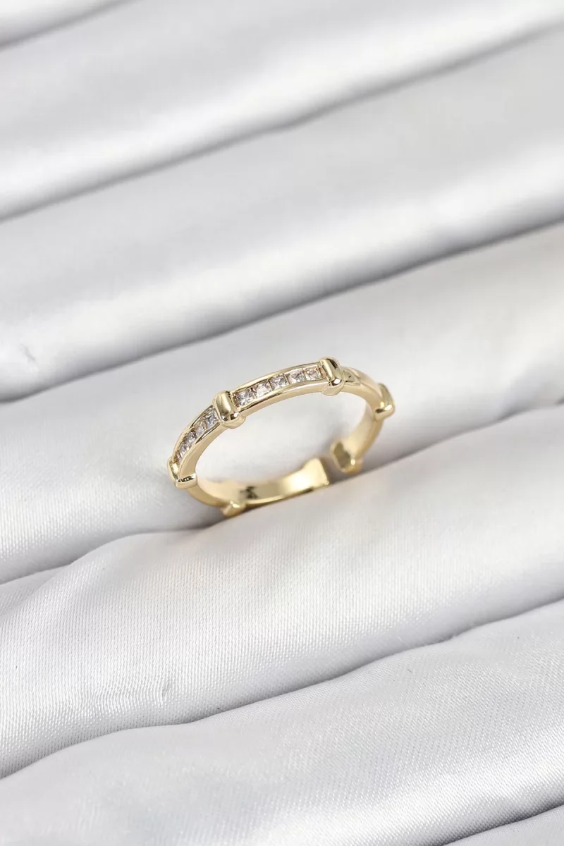 Pirinç Gold Renk Kemik Model Zirkon Taşlı Kadın Yüzük - Lisinya