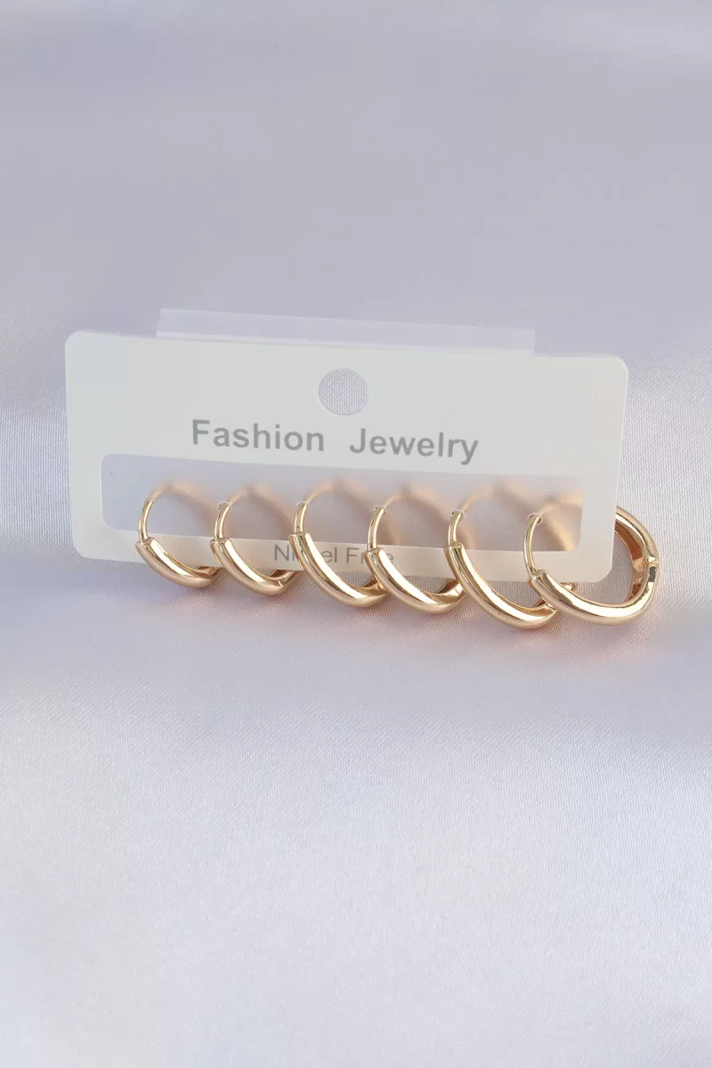 Pirinç Gold Renk Oval Küpe Seti - Lisinya