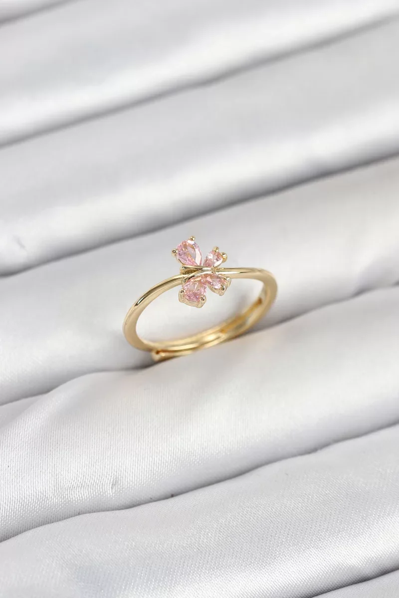 Pirinç Gold Renk Pembe Kelebek Kadın Yüzük - Lisinya