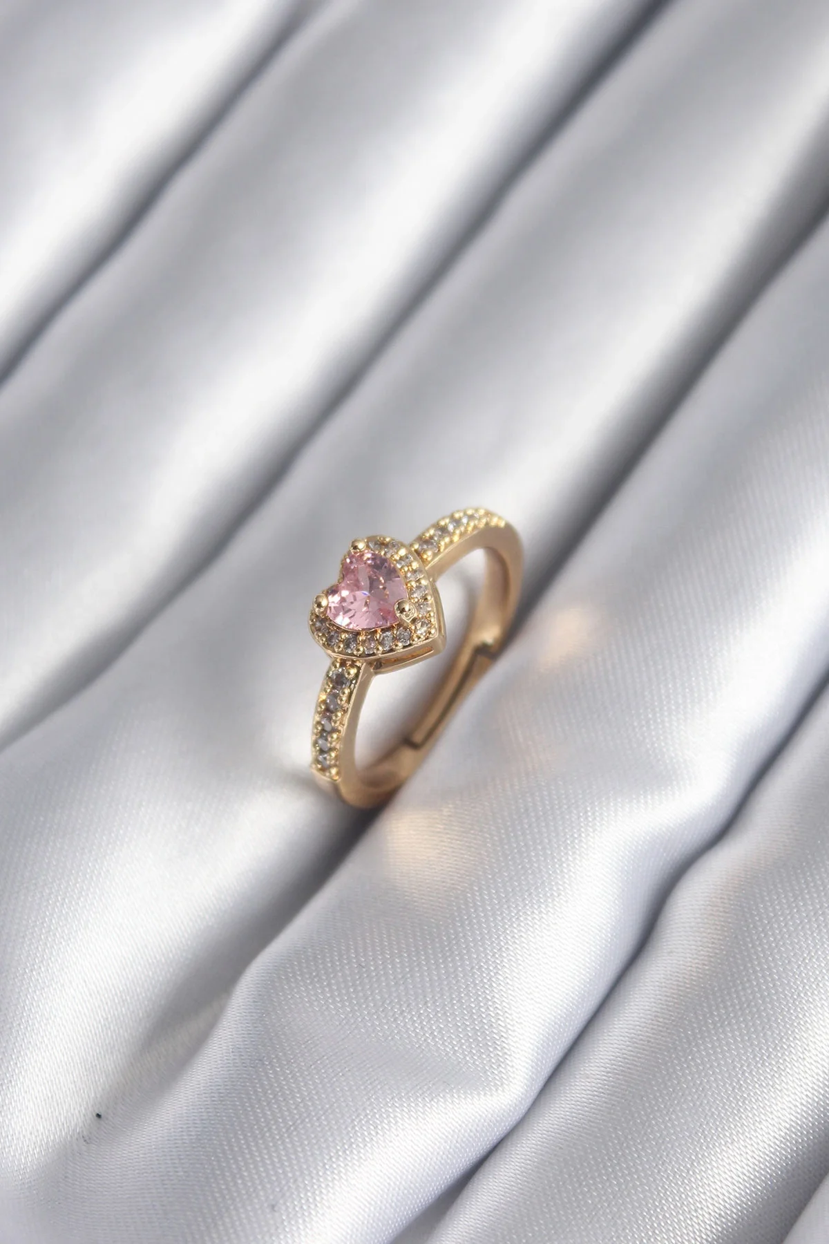 Pirinç Gold Renk Pembe Zirkon Taş Kalp Charm Model Kadın Yüzük Fiyatı, Yorumları ve Özellikleri