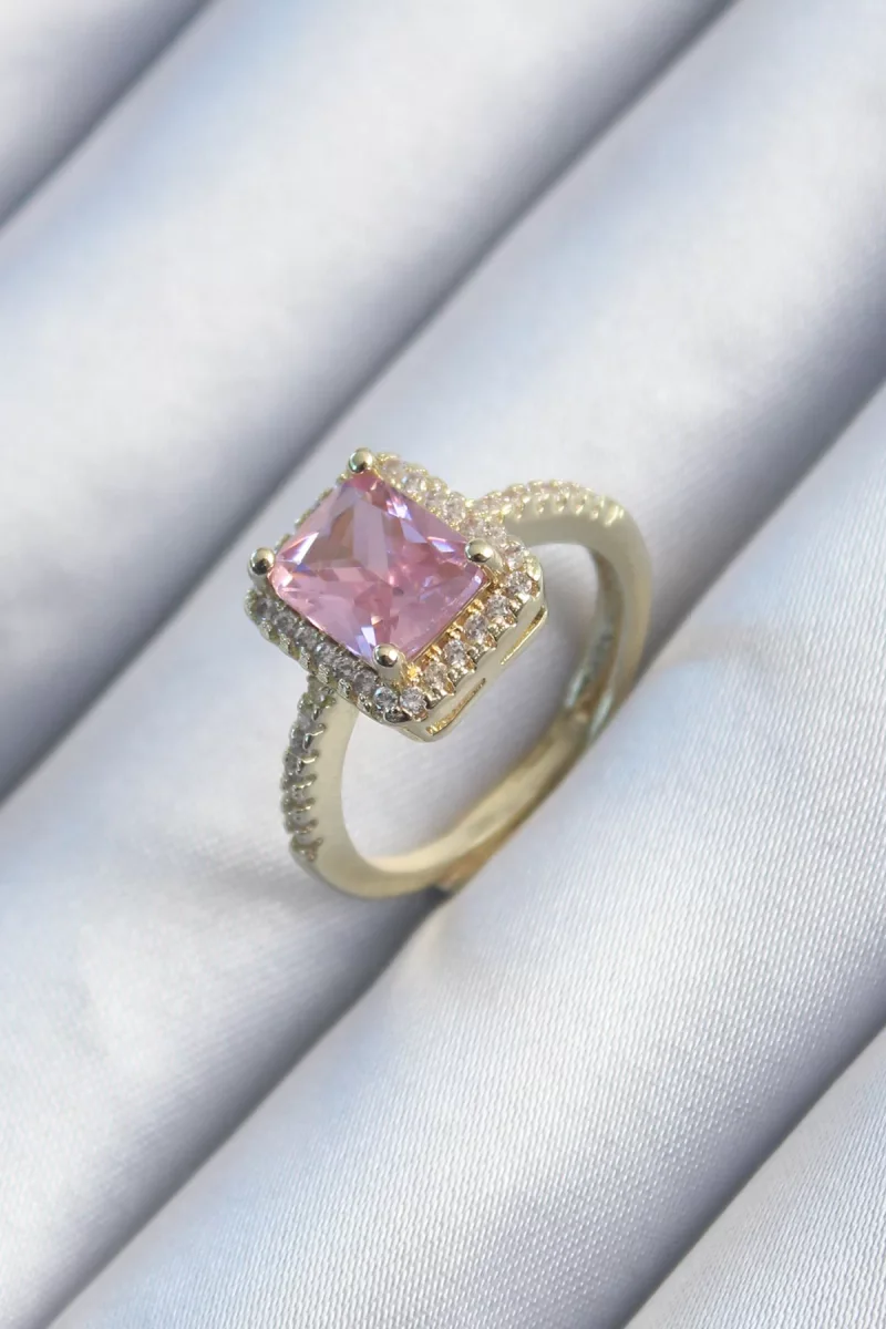 Pirinç Gold Renk Pembe Zirkon Taşlı Kadın Yüzük - Lisinya
