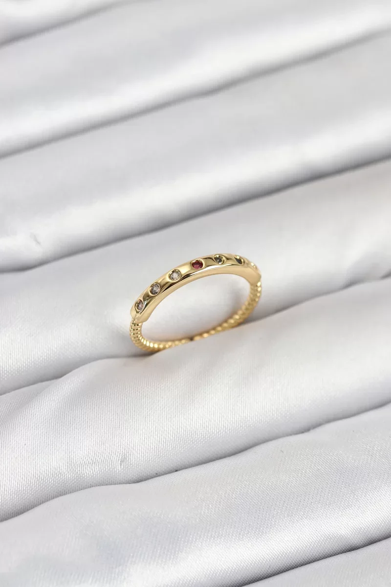 Pirinç Gold Renk Renkli Zirkon Taşlı Kadın Yüzük - Lisinya