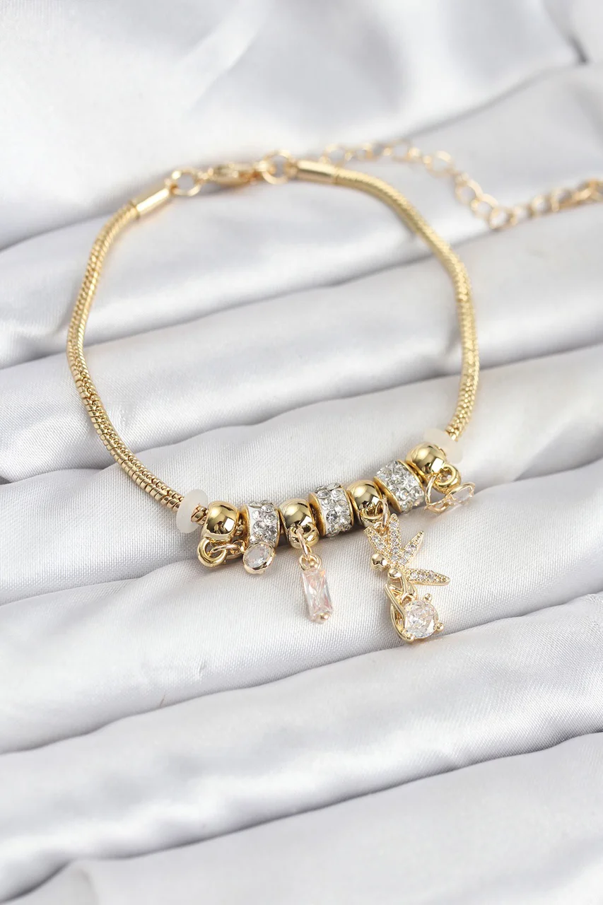 Pirinç Gold Renk Tinkerbell Charmlı Kadın Bileklik Tj-bb8189 Diğer