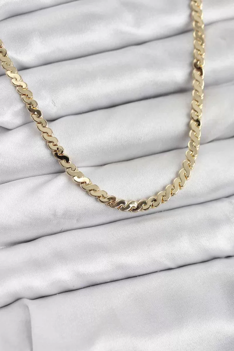 Pirinç Gold Renk Yassı Zincir Kadın Kolye - Lisinya