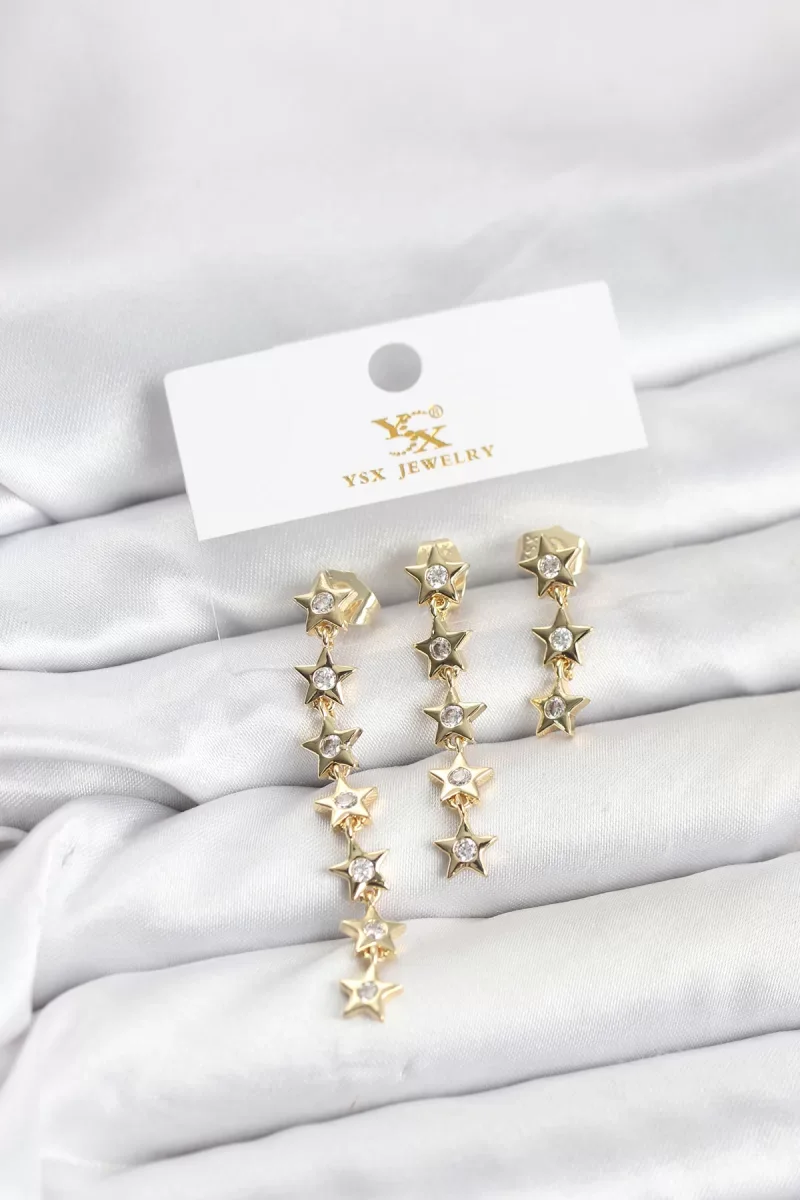 Pirinç Gold Renk Yıldız Model YSX Trio Küpe Seti - Lisinya