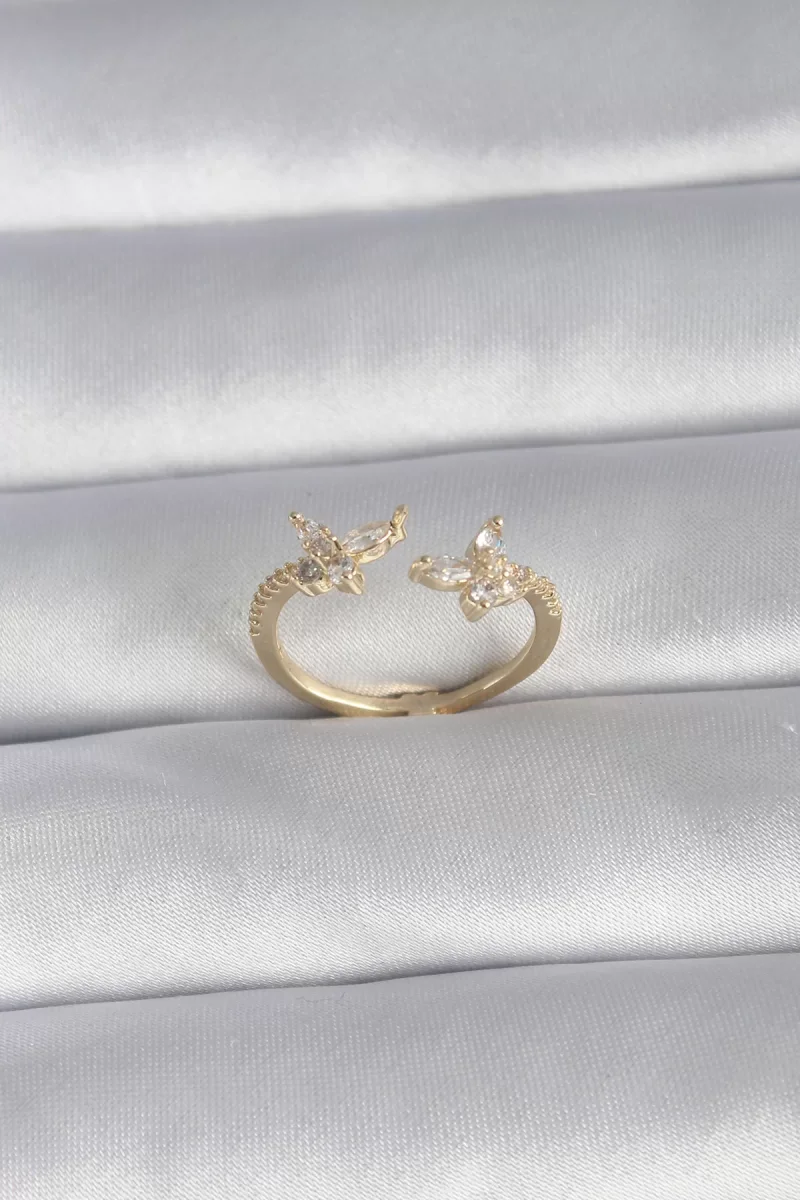 Pirinç Gold Renk Zirkon Taşlı Kelebek Model Kadın Yüzük - Lisinya