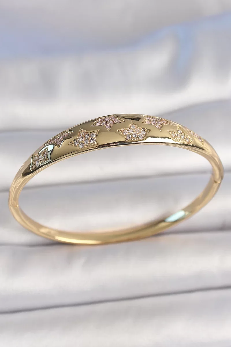 Pirinç Gold Renk Zirkon Taşlı Yıldız İşlemeli Kadın Kelepçe - Lisinya