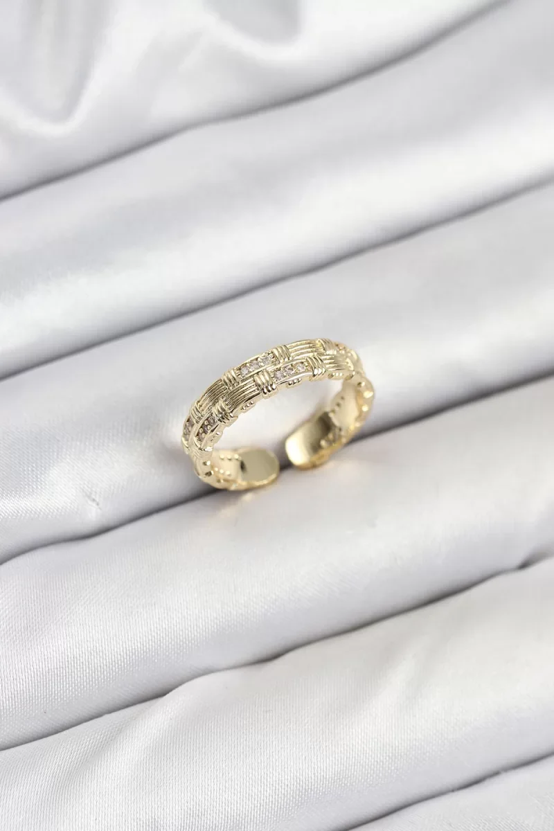 Pirinç Gold Renk Zirkon Taşlı Sırım Kadın Yüzük - Lisinya