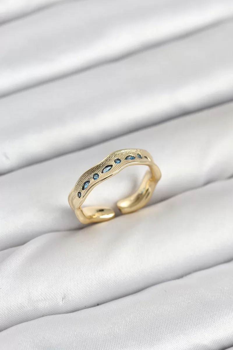 Pirinç Gold Renk Zirkon Taşlı Vintage Kadın Yüzük - Lisinya