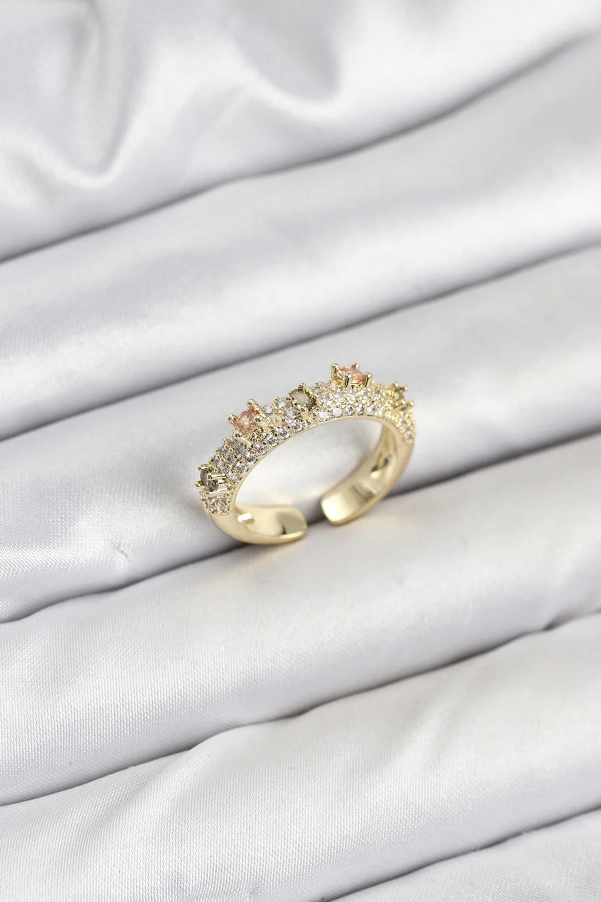 Pirinç Gold Renk Zirkon Taşlı Vintage Kadın Yüzük -1492