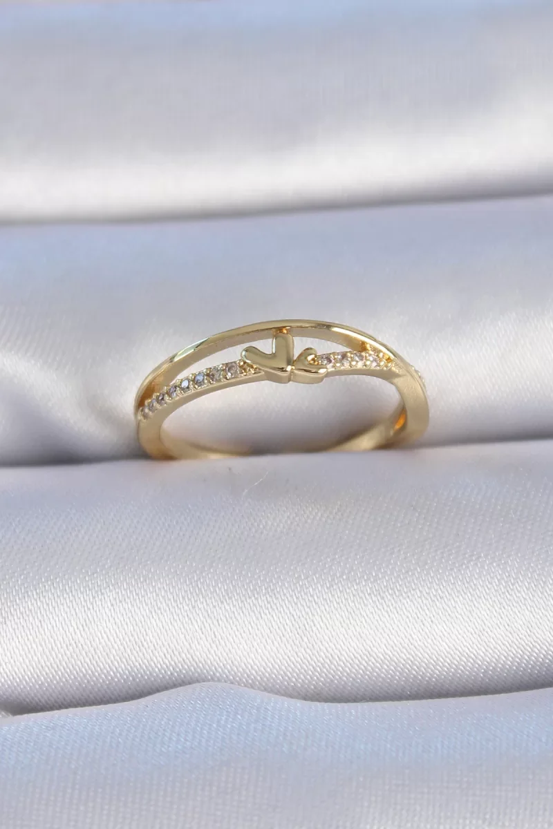 Pirinç Gold Renk Zirkon Taşlı Kalp Model Kadın Yüzük - Lisinya