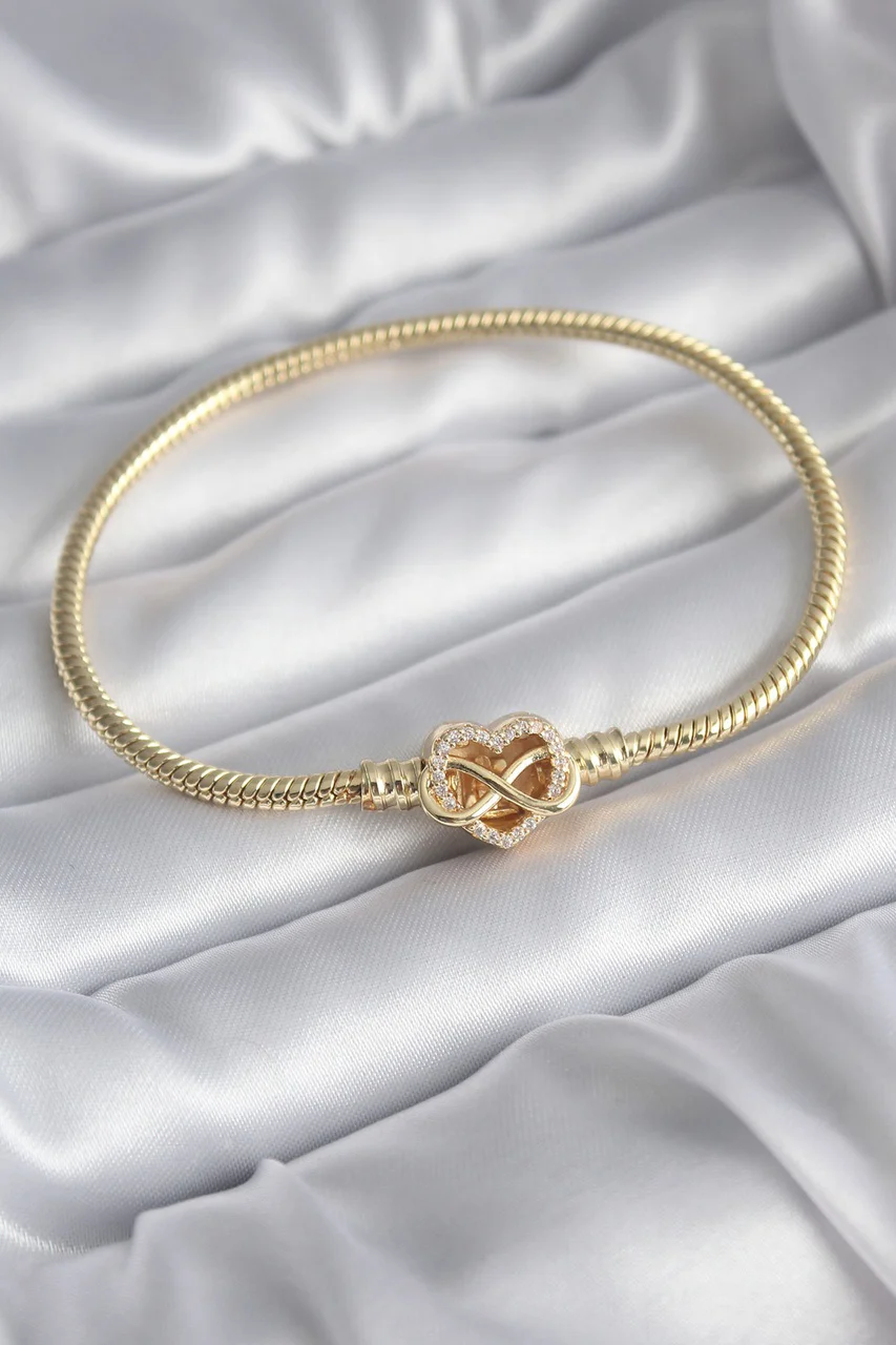 Pirinç Gold Renk Zirkon Taşlı Kalp Sonsuzluk Model Charm Kadın Bileklik - Tj-bb5797 Diğer
