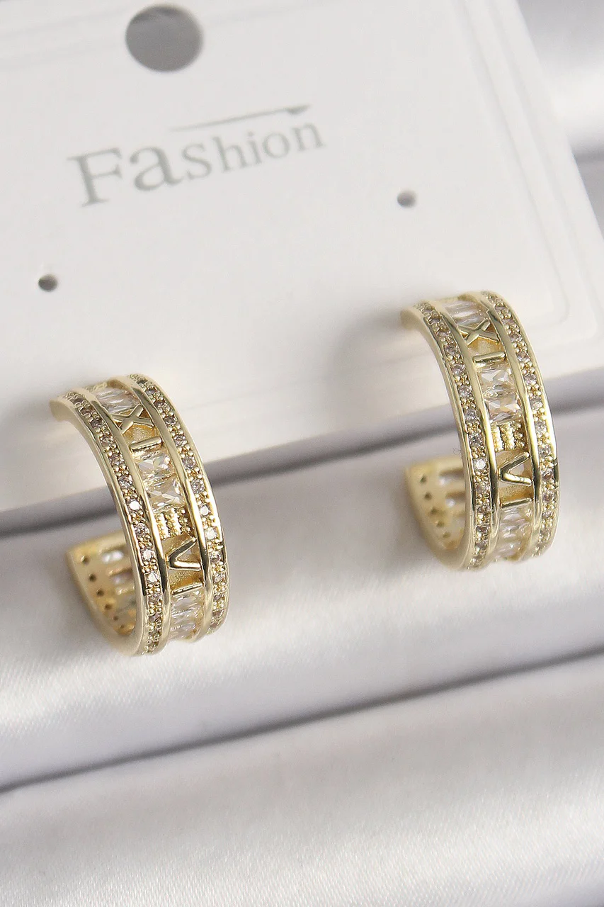 Pirinç Gold Renk Zirkon Taşlı İşleme Detay Halka Model Kadın Küpe Tj-bkp9913 Diğer