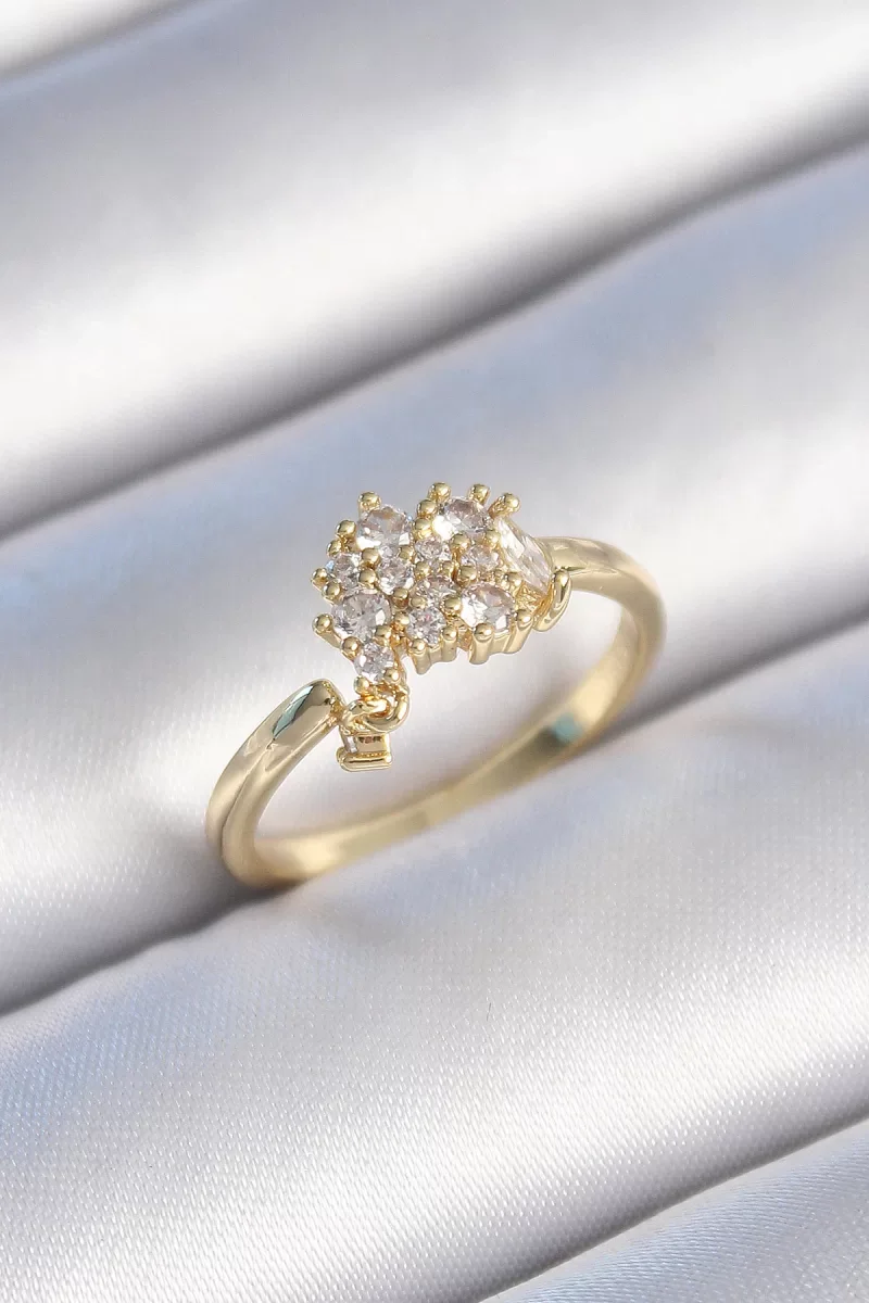 Pirinç Gold Renk Zirkon Taşlı Kadın Yüzük - Lisinya