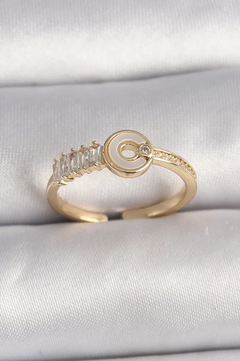 Pirinç Gold Renk Zirkon Taşlı Ayarlanabilir Kadın Yüzük - Lisinya