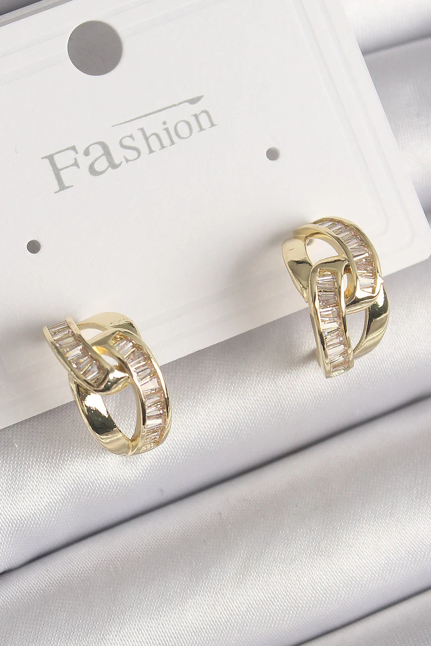 Pirinç Gold Renk Zirkon Taşlı Zincir Model Kadın Küpe Tj-bkp9794 Diğer