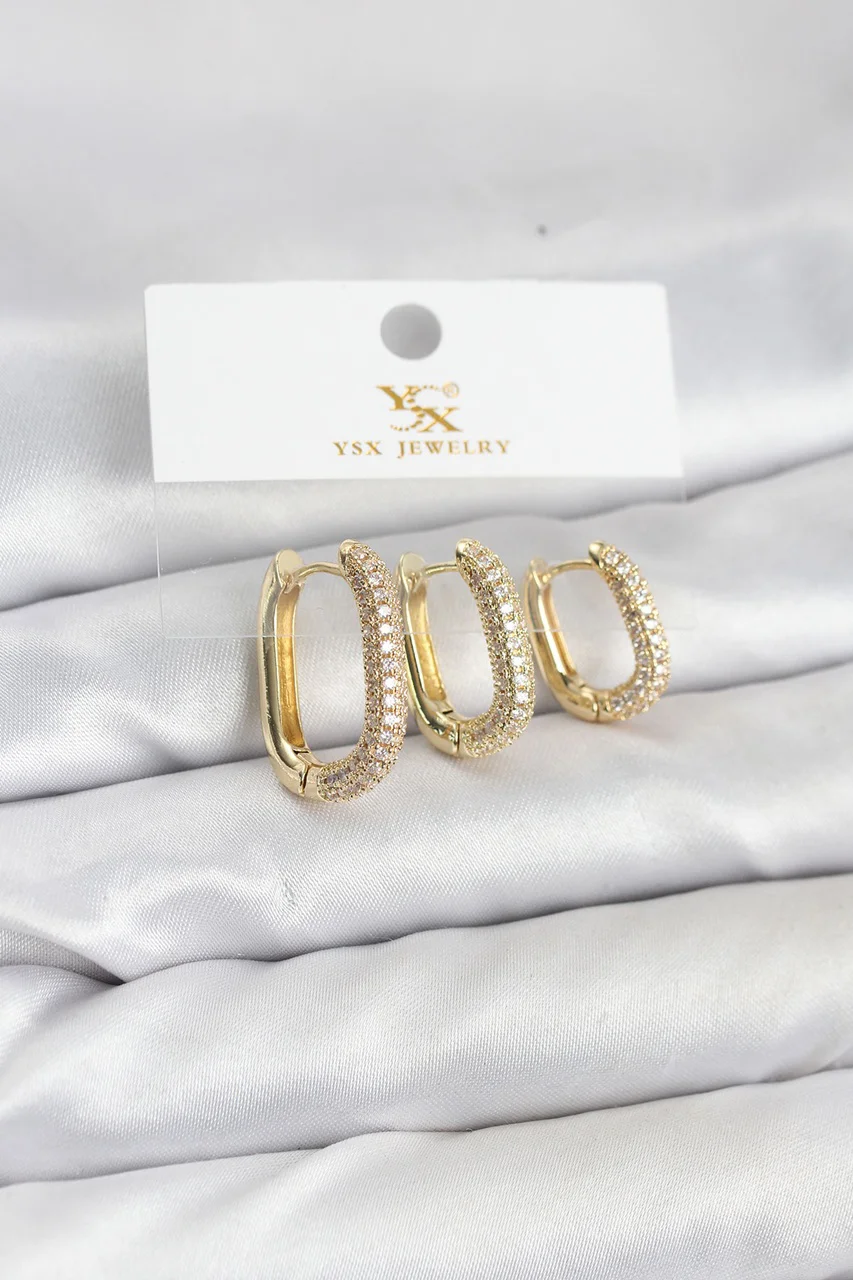 Pirinç Gold Renk Zirkon Taşlı Halka Model Ysx Trio Küpe Seti Tj-bkp11570 Diğer