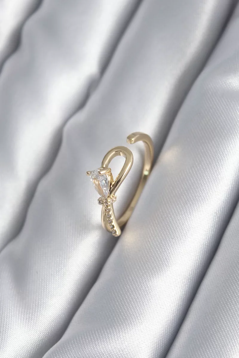 Pirinç Gold Renk Zirkon Taş Detay Kurdele Model Kadın Yüzük - Lisinya