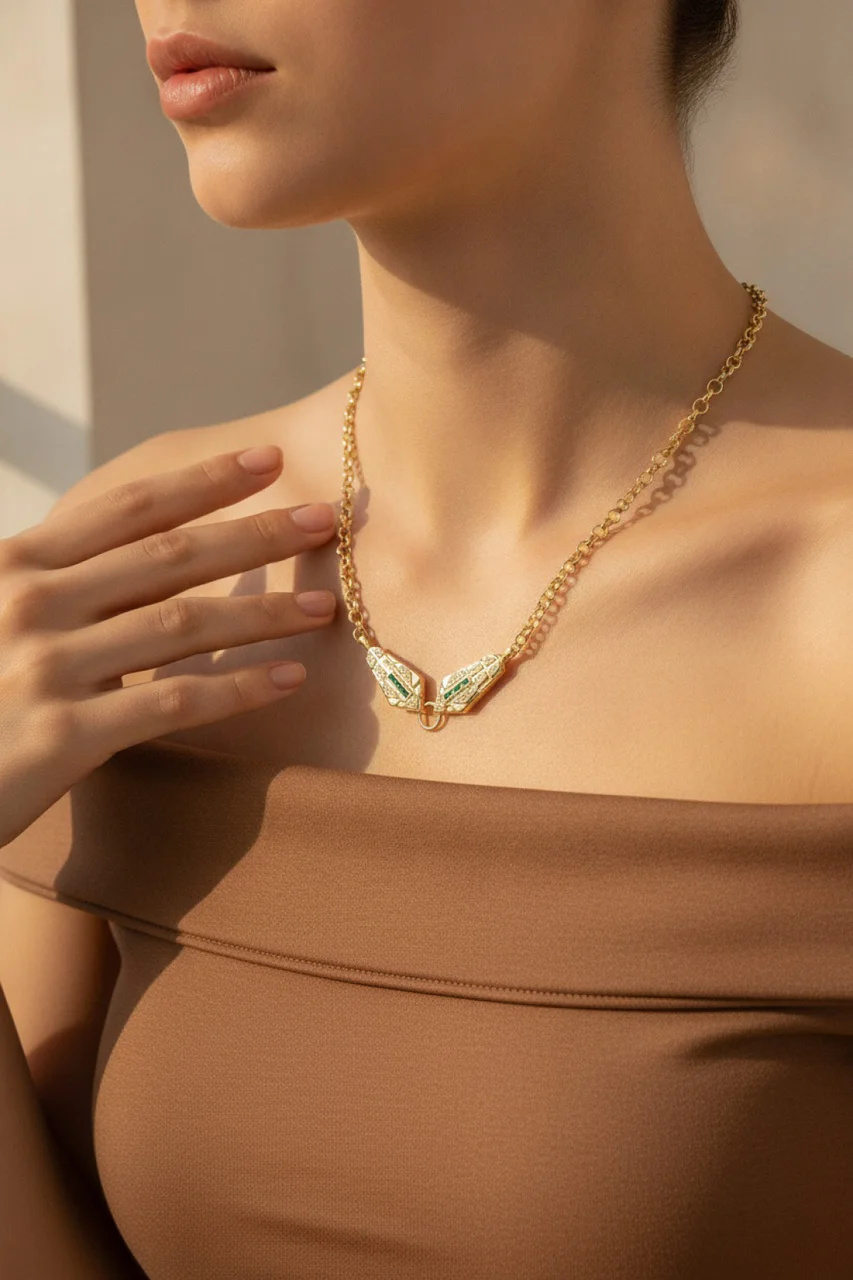 Pirinç Gold Renk Zirkon Taşlı Serenay Kolye - Lisinya Diğer