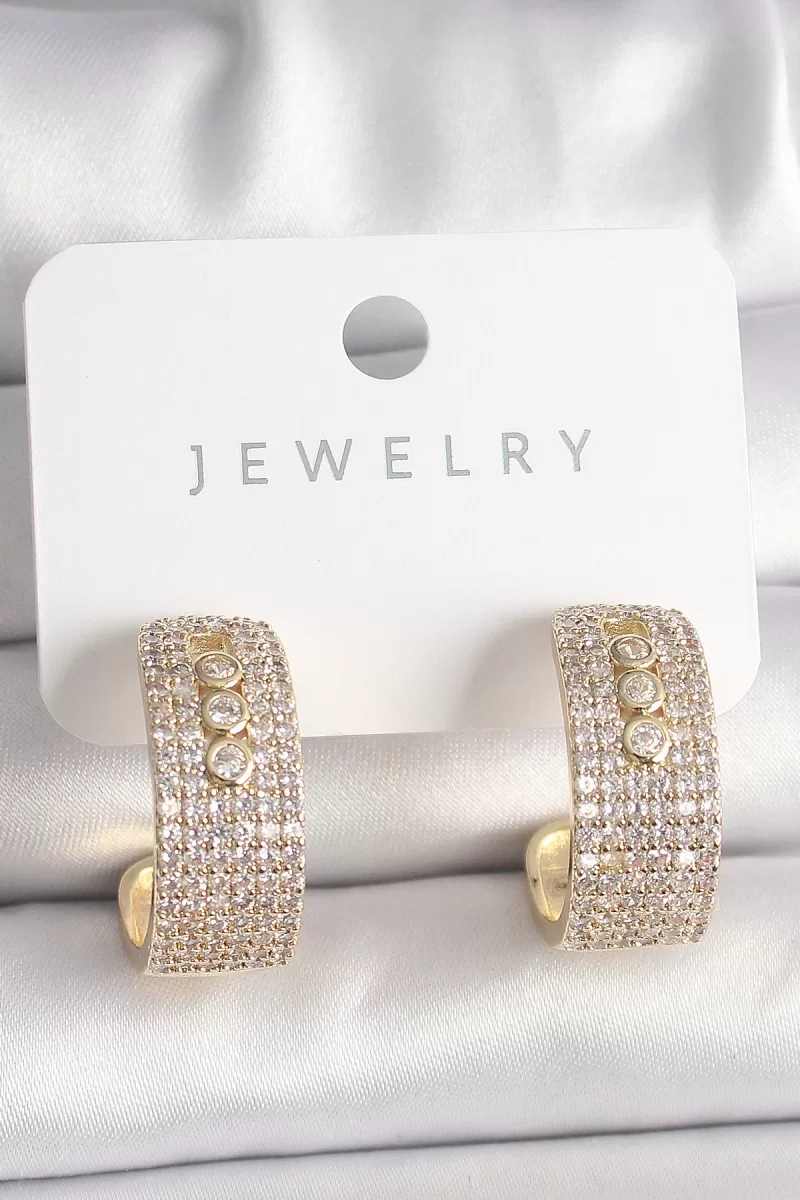 Pirinç Gold Renk Zirkon Taşlı Halka Messika Model Kadın Küpe - Lisinya