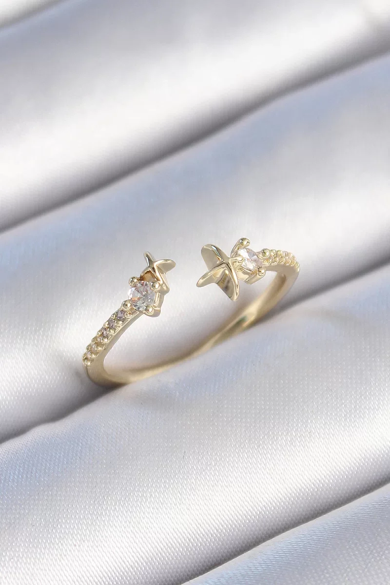 Pirinç Gold Renk Zirkon Taş Detay Yıldız Model Kadın Yüzük - Lisinya