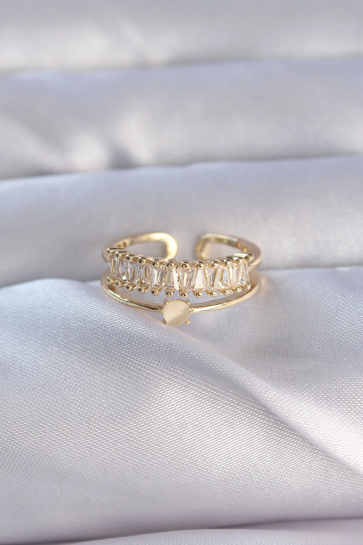 Pirinç Gold Renk Zirkon Taşlı Baget Su Yolu Model Ayarlanabilir Y