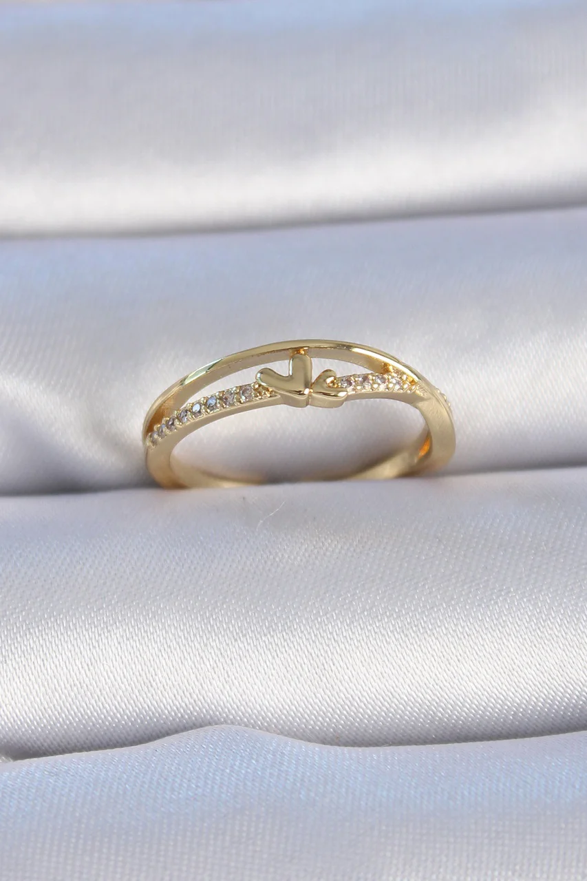 Pirinç Gold Renk Zirkon Taşlı Kalp Model Kadın Yüzük Tj-byk3302 Diğer