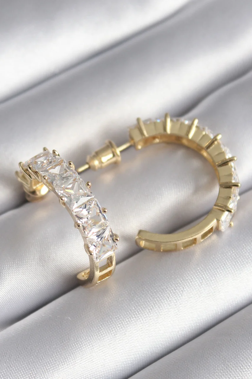 Pirinç Gold Renk Zirkon Taşlı Halka Model Kadın Küpe Tj-bkp8609 Diğer