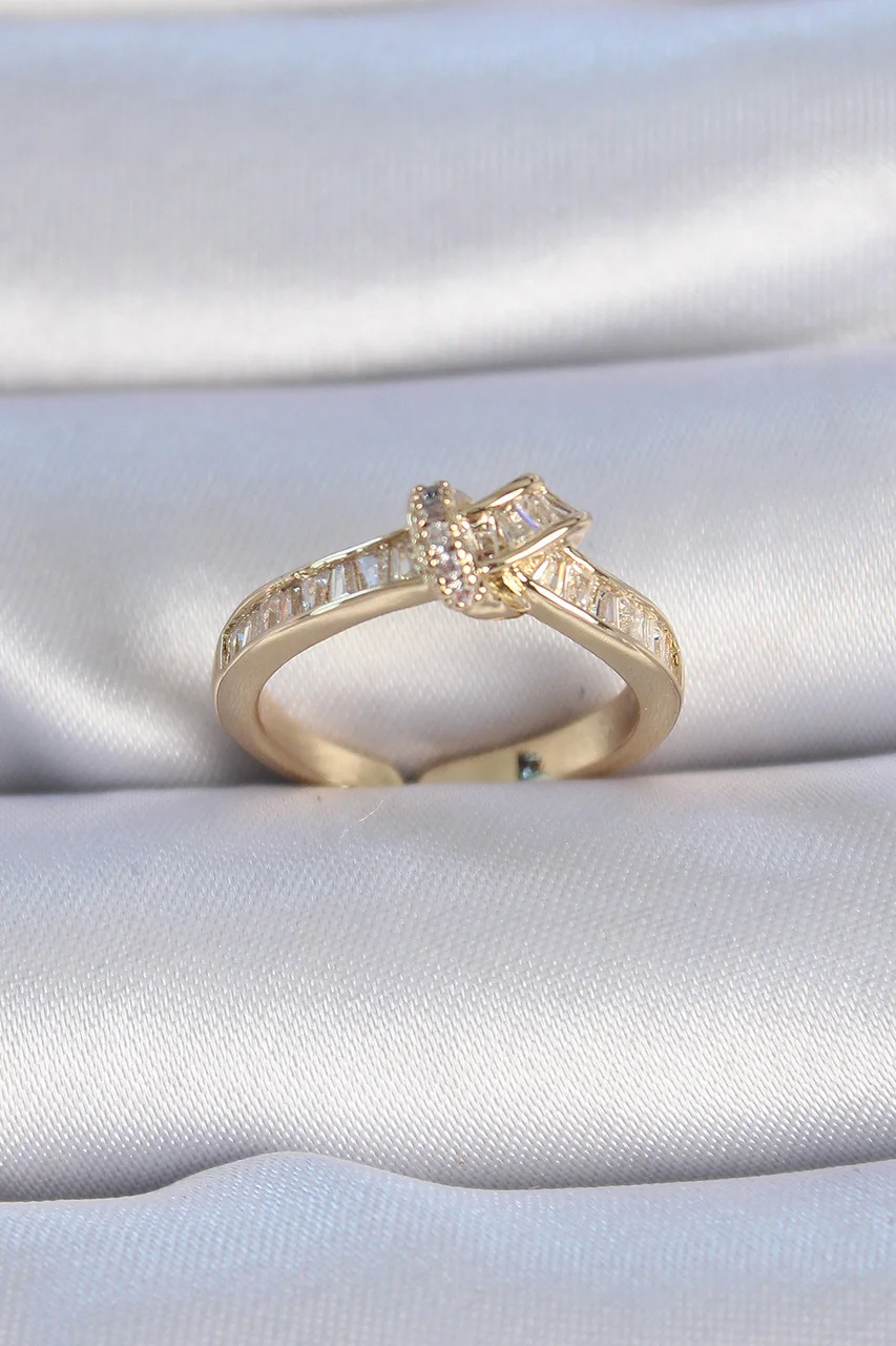 Pirinç Gold Renk Zirkon Taşlı Düğüm Model Kadın Yüzük Tj-byk3344 Diğer