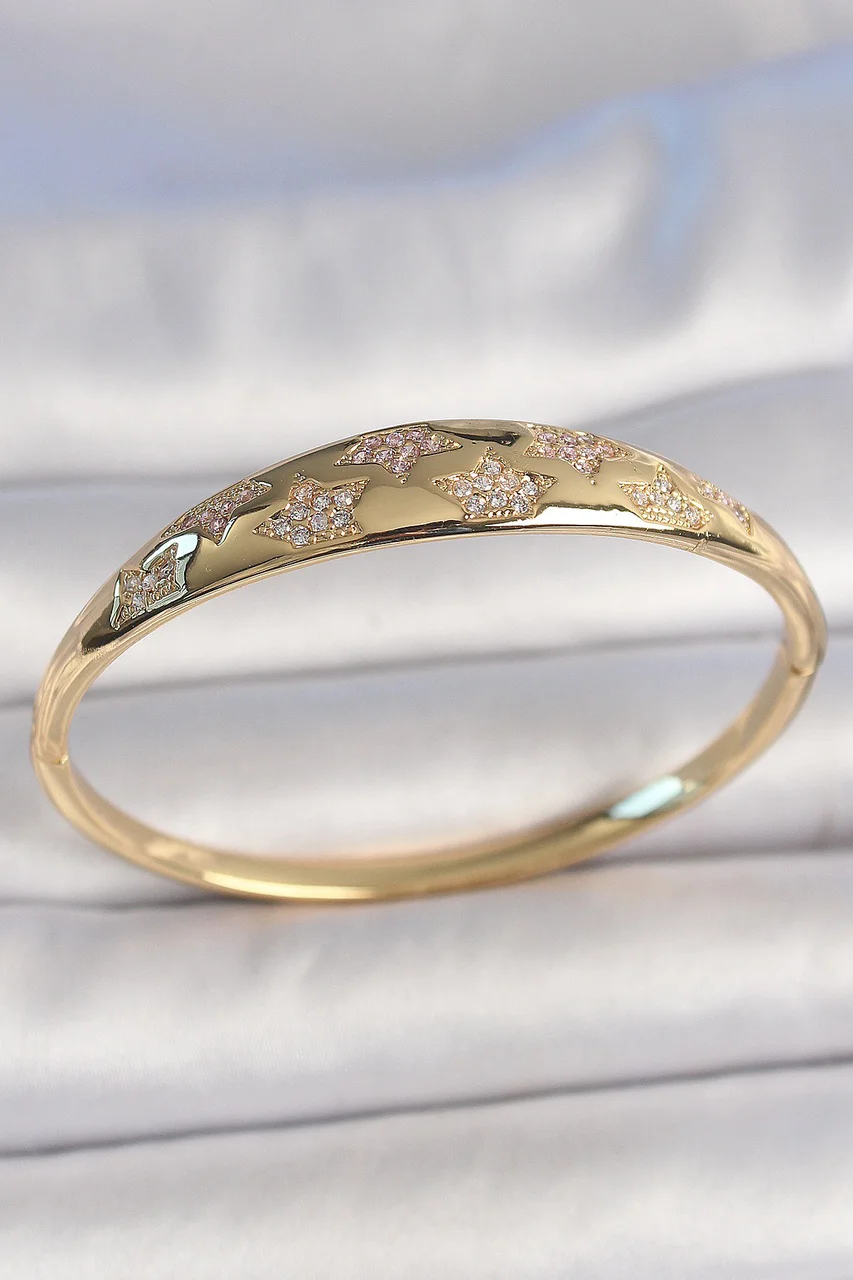 Pirinç Gold Renk Zirkon Taşlı Yıldız İşlemeli Kadın Kelepçe - Lisinya Diğer