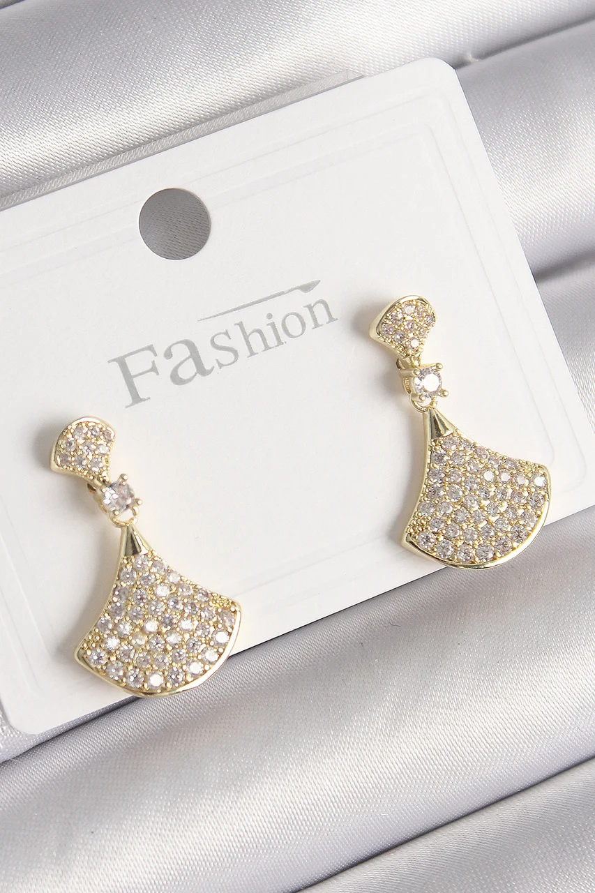 Pirinç Gold Renk Zirkon Taşlı Motif Model Kadın Küpe Tj-bkp9778 Diğer
