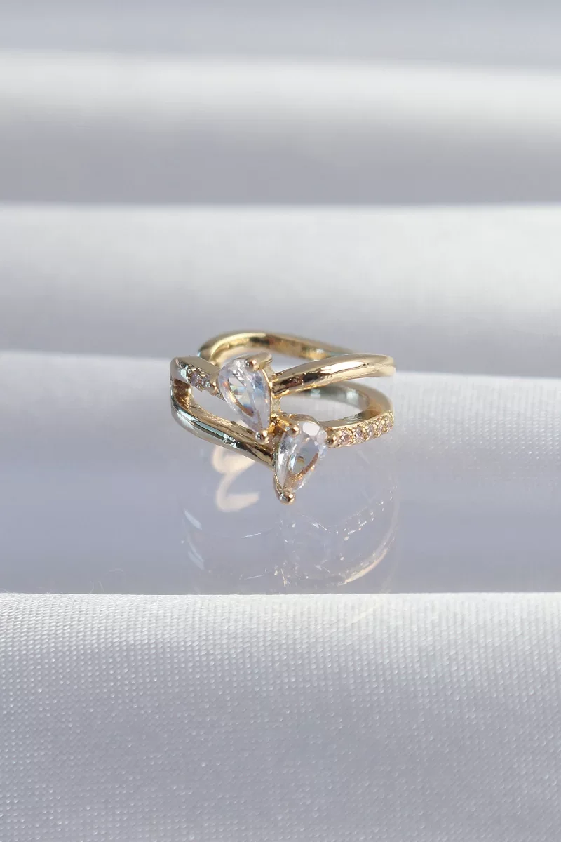 Pirinç Gold Renk Zirkon Taşlı Damla Earcuff Küpe - Lisinya