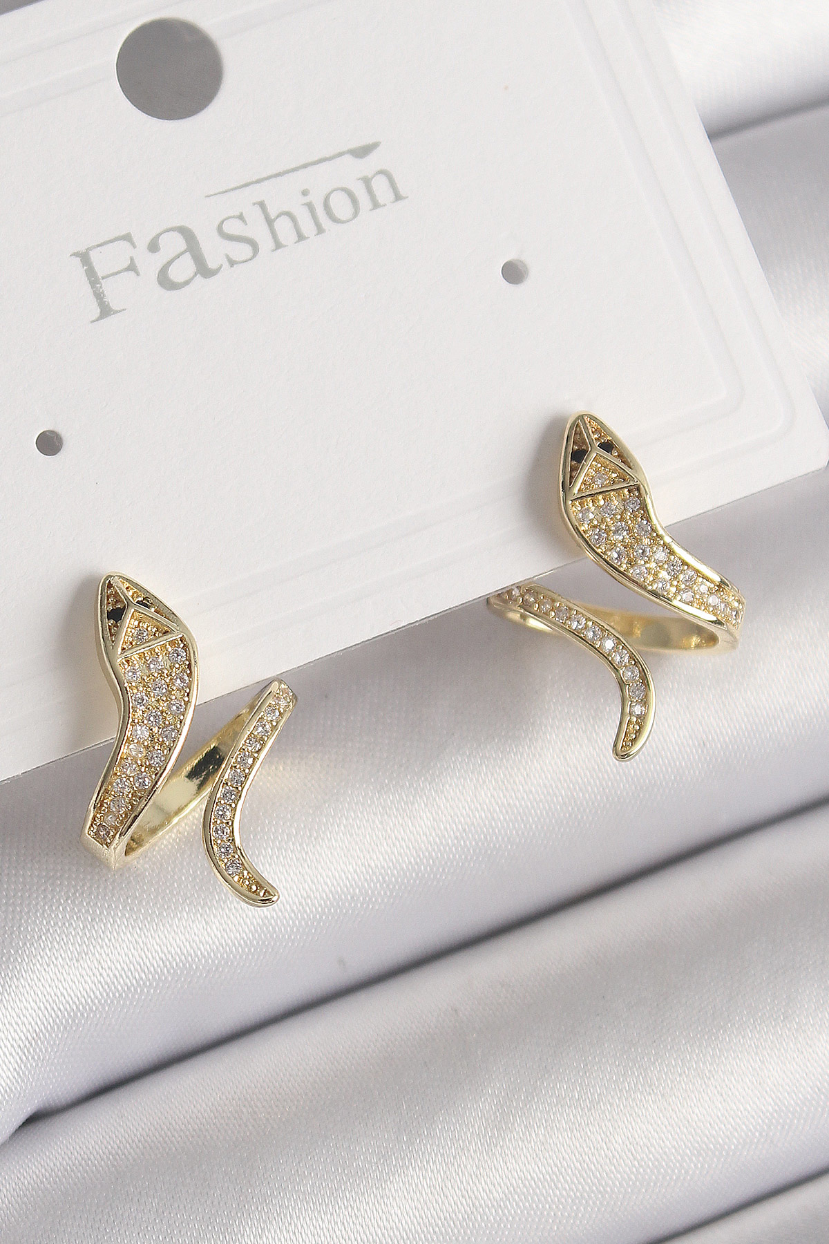 Pirinç Gold Renk Zirkon Taşlı Yılan Model Kadın Küpe SL9572
