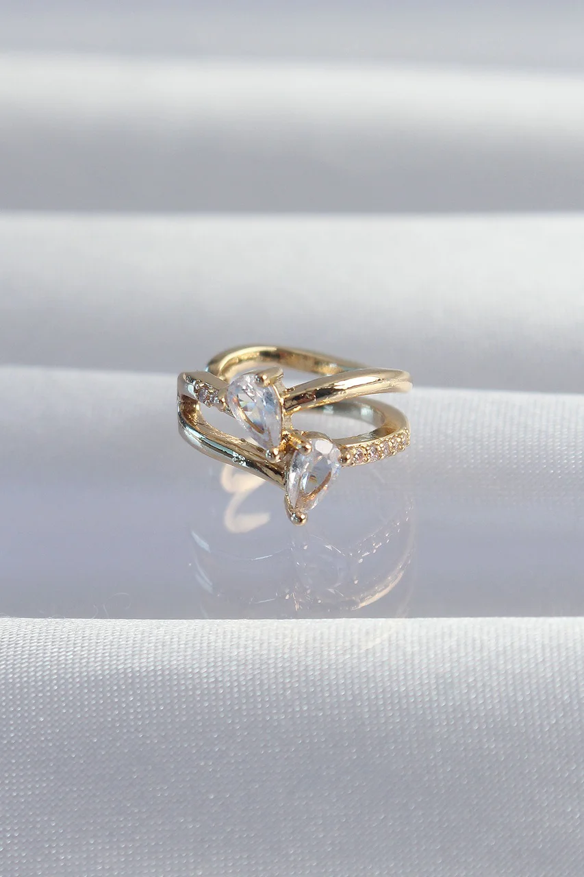 Pirinç Gold Renk Zirkon Taşlı Damla Earcuff Küpe Tj-bkp9335 Diğer