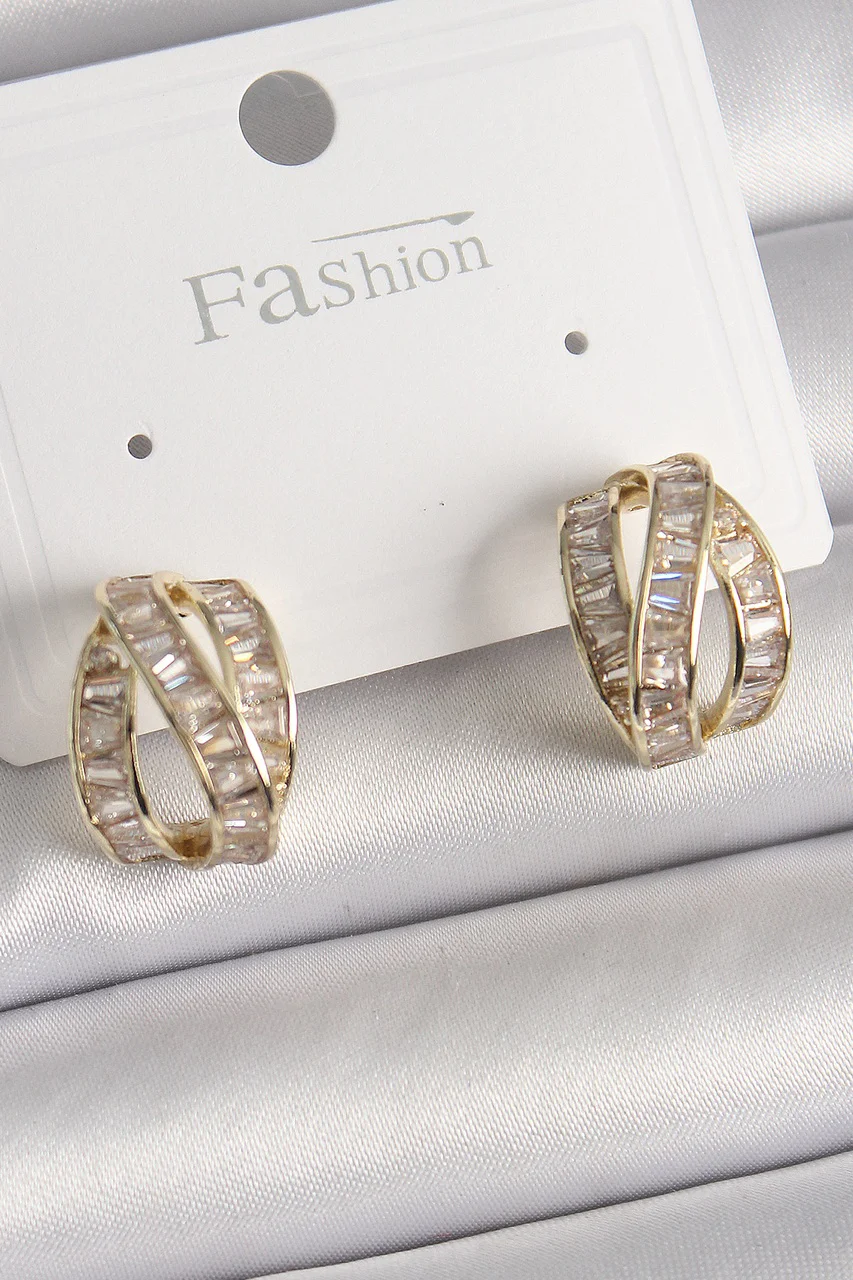 Pirinç Gold Renk Zirkon Taşlı Düğüm Halka Model Kadın Küpe Tj-bkp9943 Diğer